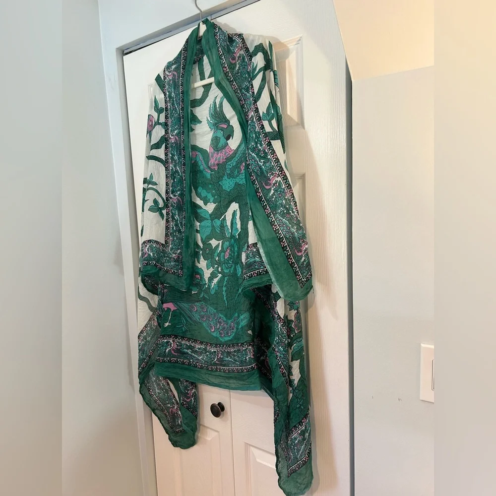 Boho Peacock Bird Print Shawl Wrap Oversized Lightweight Scarf Festival